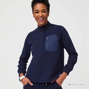 FIGS Navy Kibaza Long Sleeve Scrub Top